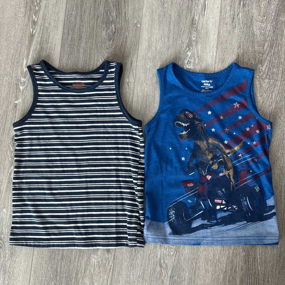 EUC Carter’s Red, White & Blue Dinosaur Tank Top & Jumping Beans Striped Size 4T